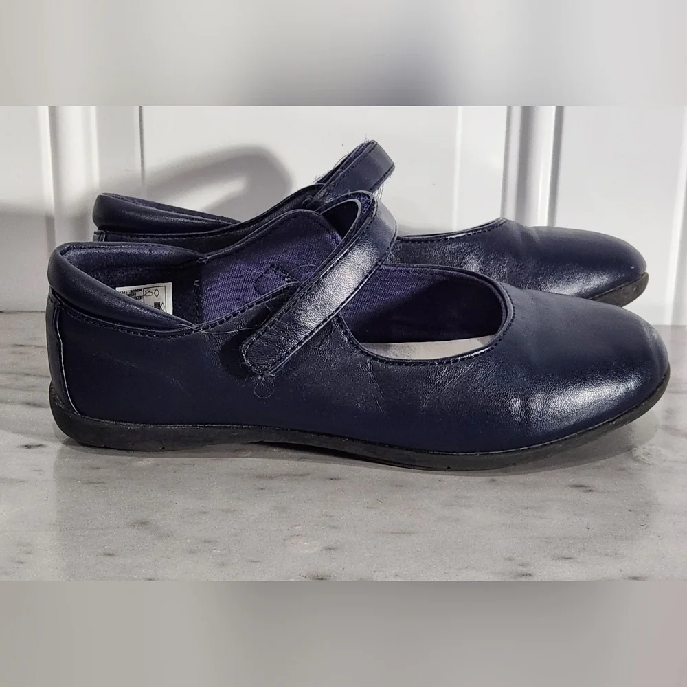 Lands' End blue Mary Janes hook and loop strap school dress shoes girl's size 1
